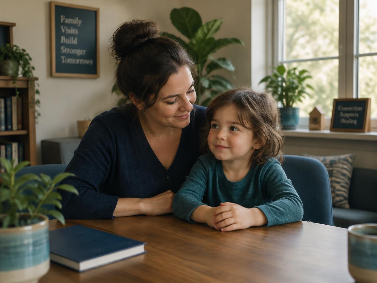 A parent and child sharing a warm moment during a supervised visit